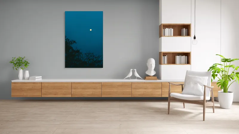 Tablou Canvas, "Luna plină strălucind în noapte", Lună, Cer, Albastru, Siluete, Crengi, Noapte, Liniște, Mister, Natură, Întuneric, 100 x 150 cm – poza 8