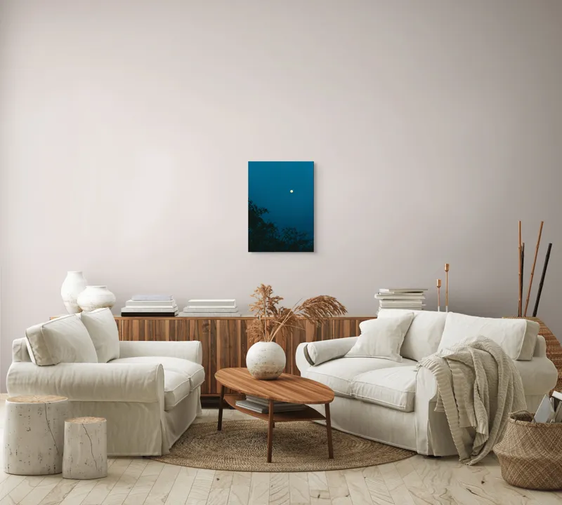 Tablou Canvas, "Luna plină strălucind în noapte", Lună, Cer, Albastru, Siluete, Crengi, Noapte, Liniște, Mister, Natură, Întuneric, 39 x 54 cm – poza 5