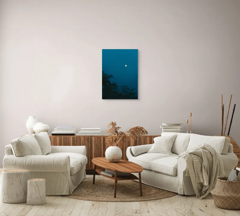 Tablou Canvas, "Luna plină strălucind în noapte", Lună, Cer, Albastru, Siluete, Crengi, Noapte, Liniște, Mister, Natură, Întuneric, 50 x 70 cm – poza 4