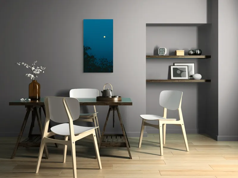 Tablou Canvas, "Luna plină strălucind în noapte", Lună, Cer, Albastru, Siluete, Crengi, Noapte, Liniște, Mister, Natură, Întuneric, 50 x 90 cm – poza 4