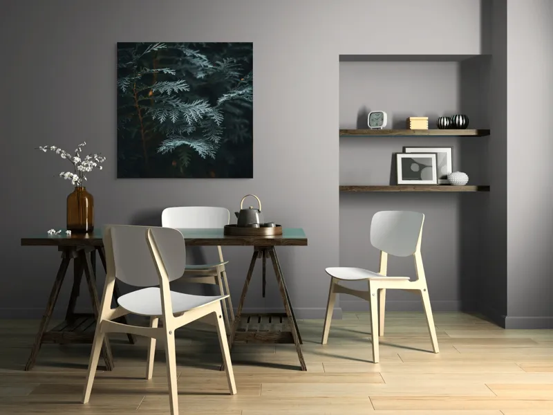 Tablou Canvas, "Verdele misterios al pădurii adânci", Frunze, Verzi, Întunecat, Textură, Misterios, Natural, Detalii, Linie, Sercanța, Calm., 100 x 100 cm – poza 6