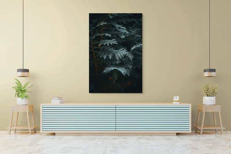 Tablou Canvas, "Verdele misterios al pădurii adânci", Frunze, Verzi, Întunecat, Textură, Misterios, Natural, Detalii, Linie, Sercanța, Calm., 100 x 150 cm – poza 4