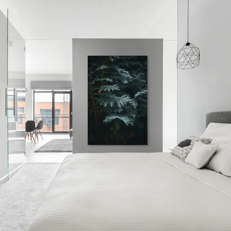 Tablou Canvas, "Verdele misterios al pădurii adânci", Frunze, Verzi, Întunecat, Textură, Misterios, Natural, Detalii, Linie, Sercanța, Calm., 100 x 150 cm – poza 5