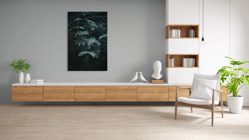 Tablou Canvas, "Verdele misterios al pădurii adânci", Frunze, Verzi, Întunecat, Textură, Misterios, Natural, Detalii, Linie, Sercanța, Calm., 100 x 150 cm – poza 8
