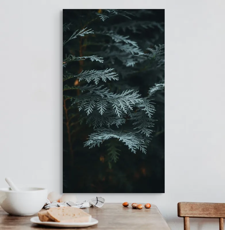 Tablou Canvas, "Verdele misterios al pădurii adânci", Frunze, Verzi, Întunecat, Textură, Misterios, Natural, Detalii, Linie, Sercanța, Calm., 50 x 90 cm – poza 3