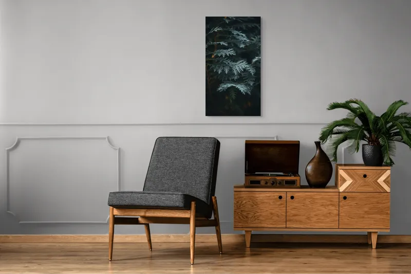 Tablou Canvas, "Verdele misterios al pădurii adânci", Frunze, Verzi, Întunecat, Textură, Misterios, Natural, Detalii, Linie, Sercanța, Calm., 50 x 90 cm – poza 8