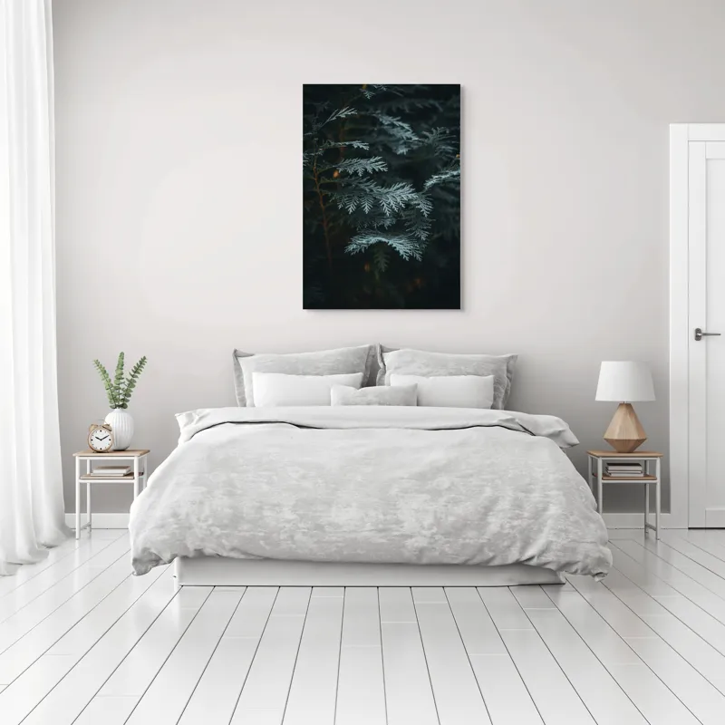 Tablou Canvas, "Verdele misterios al pădurii adânci", Frunze, Verzi, Întunecat, Textură, Misterios, Natural, Detalii, Linie, Sercanța, Calm., 70 x 100 cm – poza 3