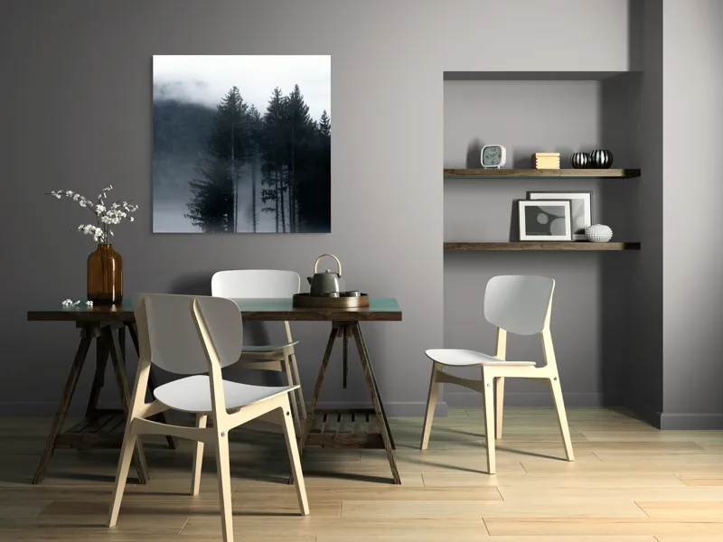 Tablou Canvas, "Misterul pădurii învăluite în ceață", Mister, Tăcere, Melancolie, Enigmatic, Pădure, Ceață, Întuneric, Natură, 100 x 100 cm – poza 6
