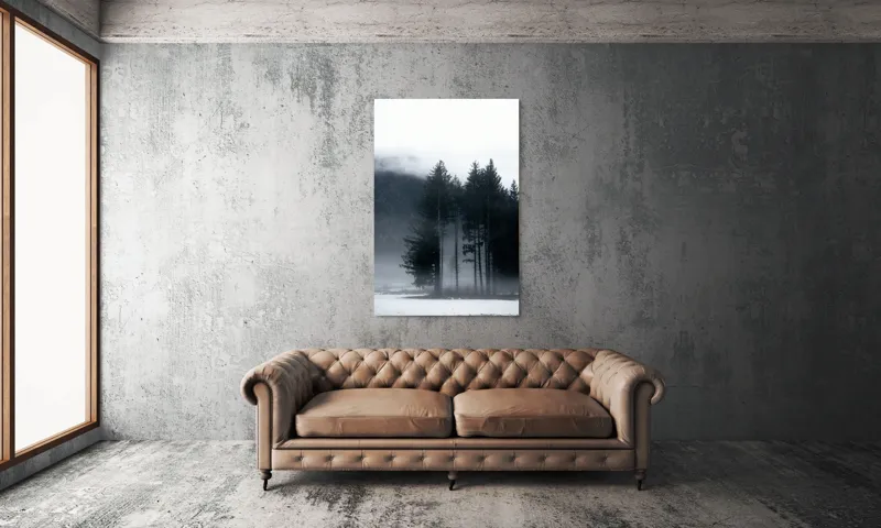 Tablou Canvas, "Misterul pădurii învăluite în ceață", Mister, Tăcere, Melancolie, Enigmatic, Pădure, Ceață, Întuneric, Natură, 100 x 150 cm – poza 6
