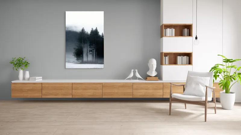 Tablou Canvas, "Misterul pădurii învăluite în ceață", Mister, Tăcere, Melancolie, Enigmatic, Pădure, Ceață, Întuneric, Natură, 100 x 150 cm – poza 8