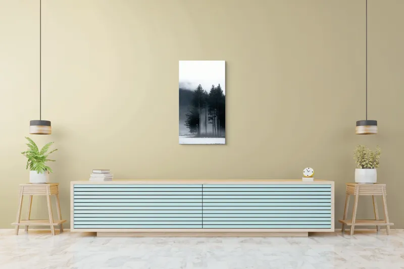 Tablou Canvas, "Misterul pădurii învăluite în ceață", Mister, Tăcere, Melancolie, Enigmatic, Pădure, Ceață, Întuneric, Natură, 50 x 90 cm – poza 6