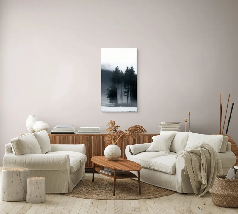 Tablou Canvas, "Misterul pădurii învăluite în ceață", Mister, Tăcere, Melancolie, Enigmatic, Pădure, Ceață, Întuneric, Natură, 50 x 90 cm – poza 7