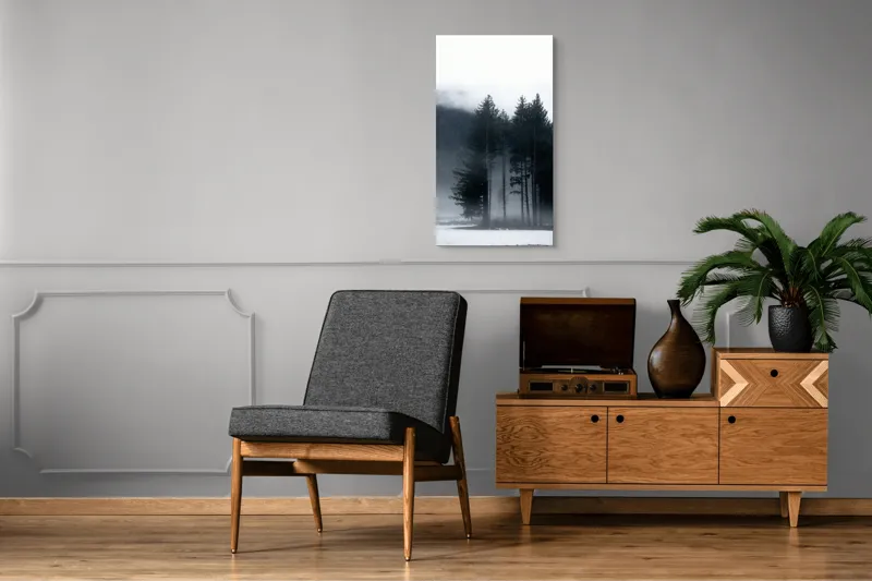 Tablou Canvas, "Misterul pădurii învăluite în ceață", Mister, Tăcere, Melancolie, Enigmatic, Pădure, Ceață, Întuneric, Natură, 50 x 90 cm – poza 8