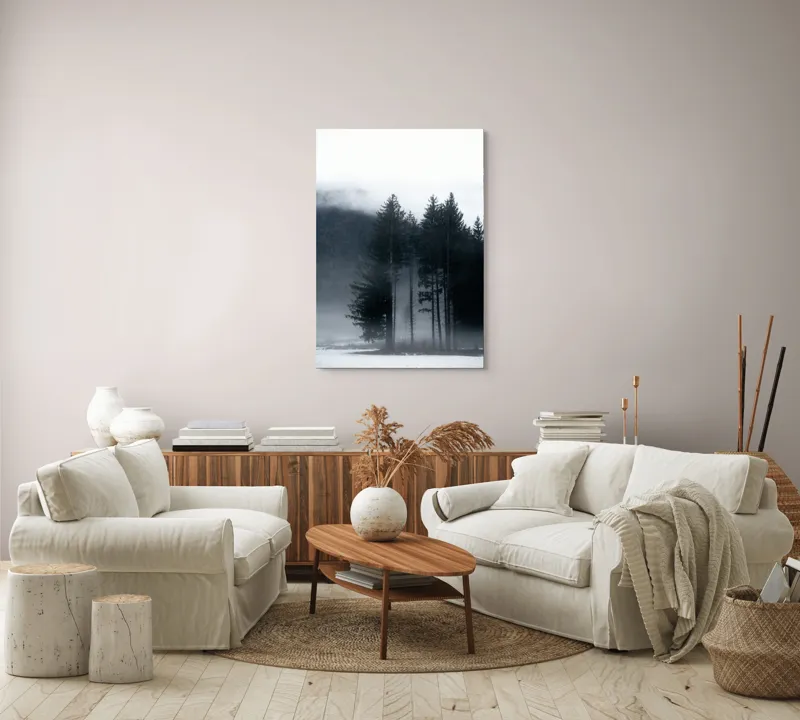 Tablou Canvas, "Misterul pădurii învăluite în ceață", Mister, Tăcere, Melancolie, Enigmatic, Pădure, Ceață, Întuneric, Natură, 70 x 100 cm – poza 4