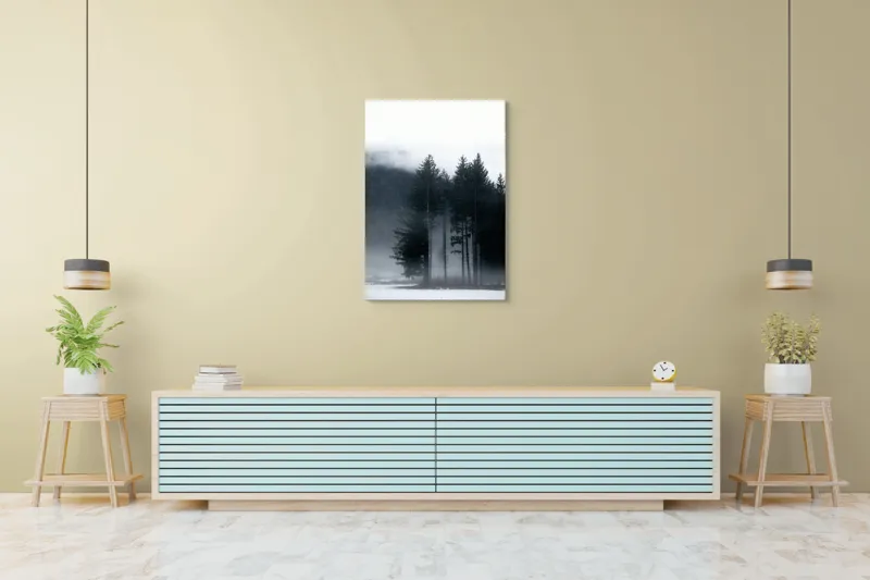 Tablou Canvas, "Misterul pădurii învăluite în ceață", Mister, Tăcere, Melancolie, Enigmatic, Pădure, Ceață, Întuneric, Natură, 70 x 100 cm – poza 5