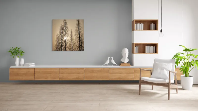 Tablou Canvas, "Razele soarelui printre ramuri înalte", Cer, Apus, Copaci, Siluete, Ramuri, Lumina, Soare, Calm, Umbre, Natura, 100 x 100 cm – poza 8