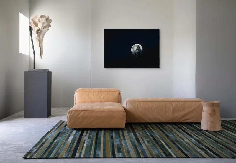 Tablou Canvas, "Luna printre copaci în noapte", Lună, Noapte, Copaci, Siluetă, Cer, Mister, Lumină, Natură, 100 x 70 cm – poza 7
