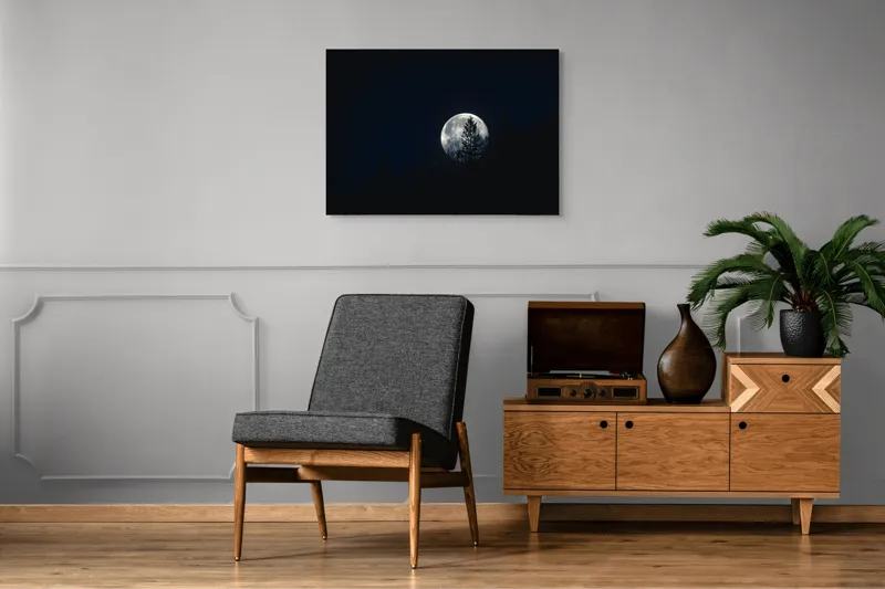 Tablou Canvas, "Luna printre copaci în noapte", Lună, Noapte, Copaci, Siluetă, Cer, Mister, Lumină, Natură, 100 x 70 cm – poza 8