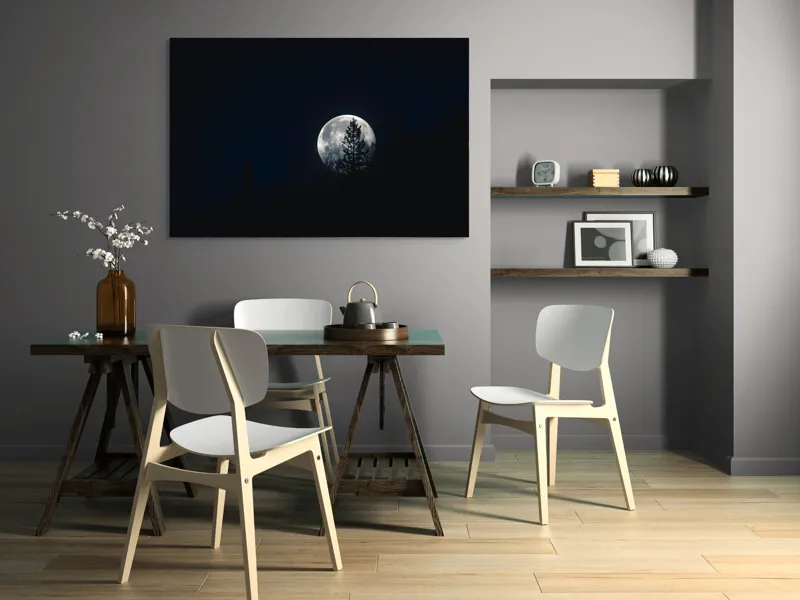 Tablou Canvas, "Luna printre copaci în noapte", Lună, Noapte, Copaci, Siluetă, Cer, Mister, Lumină, Natură, 150 x 100 cm – poza 5