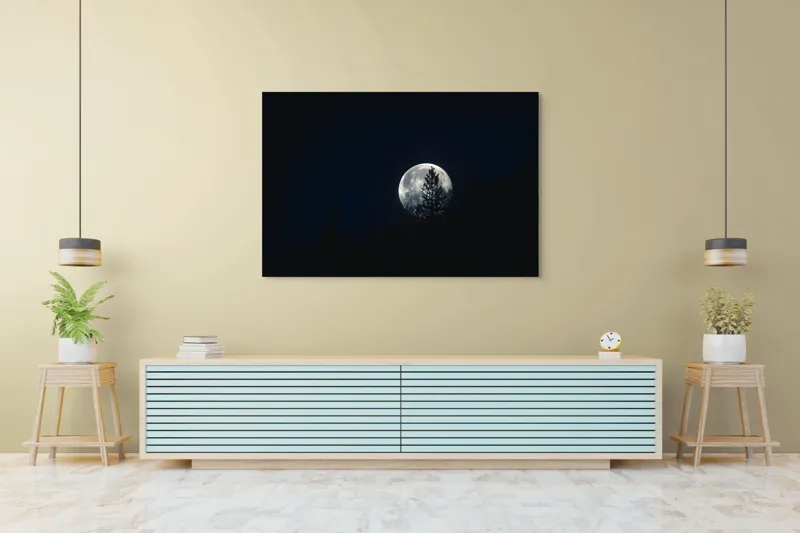 Tablou Canvas, "Luna printre copaci în noapte", Lună, Noapte, Copaci, Siluetă, Cer, Mister, Lumină, Natură, 150 x 100 cm – poza 6