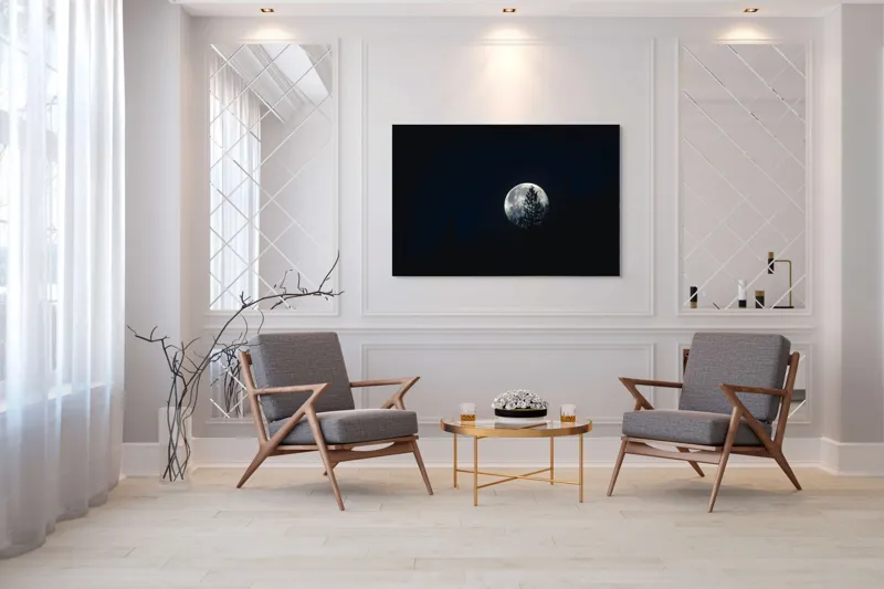 Tablou Canvas, "Luna printre copaci în noapte", Lună, Noapte, Copaci, Siluetă, Cer, Mister, Lumină, Natură, 150 x 100 cm – poza 7
