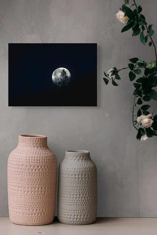 Tablou Canvas, "Luna printre copaci în noapte", Lună, Noapte, Copaci, Siluetă, Cer, Mister, Lumină, Natură, 54 x 39 cm – poza 8