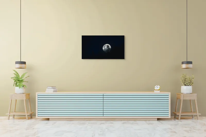 Tablou Canvas, "Luna printre copaci în noapte", Lună, Noapte, Copaci, Siluetă, Cer, Mister, Lumină, Natură, 90 x 50 cm – poza 5