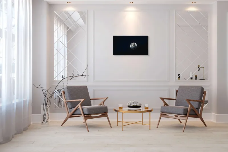 Tablou Canvas, "Luna printre copaci în noapte", Lună, Noapte, Copaci, Siluetă, Cer, Mister, Lumină, Natură, 90 x 50 cm – poza 7