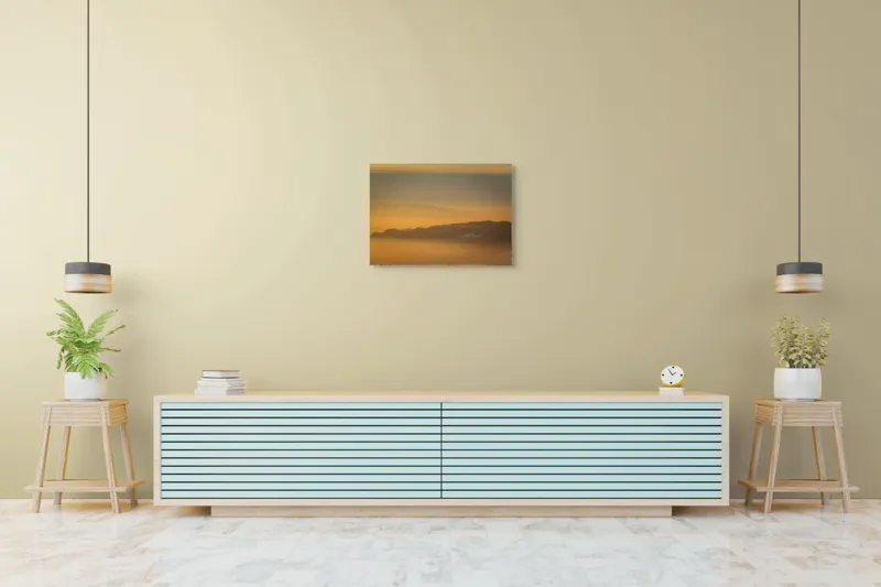 Tablou Canvas, "Dimineață aurie peste munți îndepărtați", Aurora, Serenitate, Munți, Ceață, Răsărit, Peisaj, Natură, 70 x 50 cm – poza 7