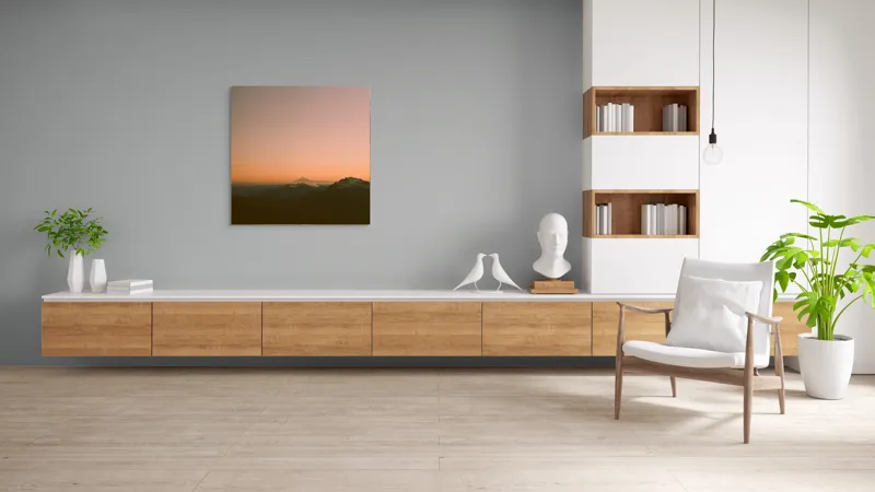 Tablou Canvas, "Zorii dimineții peste munți îndepărtați", Apus, Munți, Siluete, Cer, Norii., 100 x 100 cm – poza 8
