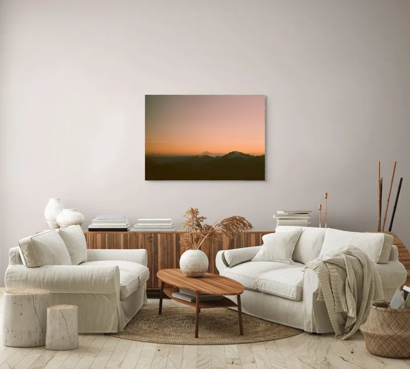 Tablou Canvas, "Zorii dimineții peste munți îndepărtați", Apus, Munți, Siluete, Cer, Norii., 100 x 70 cm – poza 3