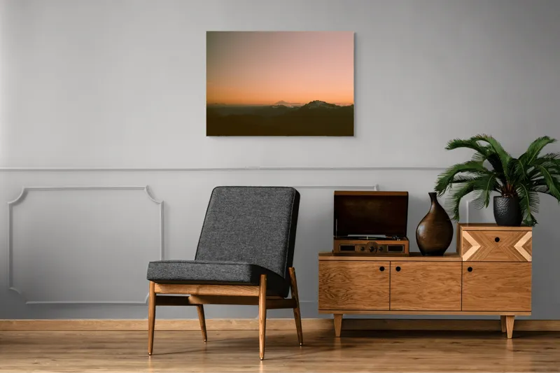 Tablou Canvas, "Zorii dimineții peste munți îndepărtați", Apus, Munți, Siluete, Cer, Norii., 100 x 70 cm – poza 8