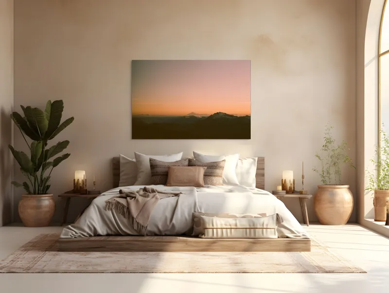 Tablou Canvas, "Zorii dimineții peste munți îndepărtați", Apus, Munți, Siluete, Cer, Norii., 150 x 100 cm – poza 4