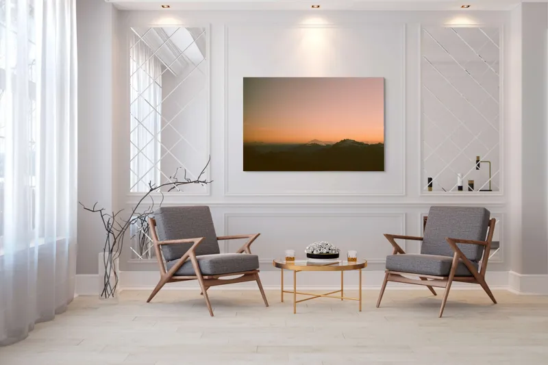 Tablou Canvas, "Zorii dimineții peste munți îndepărtați", Apus, Munți, Siluete, Cer, Norii., 150 x 100 cm – poza 7