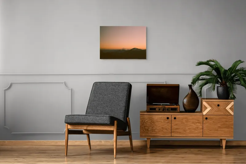 Tablou Canvas, "Zorii dimineții peste munți îndepărtați", Apus, Munți, Siluete, Cer, Norii., 70 x 50 cm – poza 4