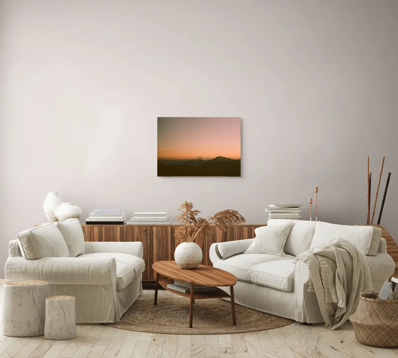 Tablou Canvas, "Zorii dimineții peste munți îndepărtați", Apus, Munți, Siluete, Cer, Norii., 70 x 50 cm – poza 6