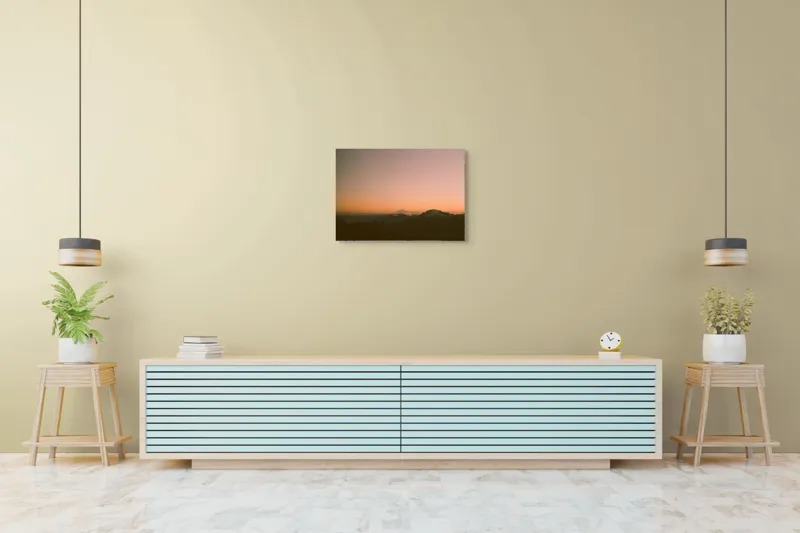 Tablou Canvas, "Zorii dimineții peste munți îndepărtați", Apus, Munți, Siluete, Cer, Norii., 70 x 50 cm – poza 7