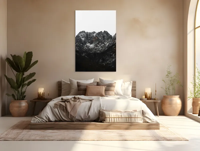 Tablou Canvas, "Zăpadă pe stâncile muntelui înalt", Munți, Zăpadă, Stânci, Cer, Iarnă, 100 x 150 cm – poza 3