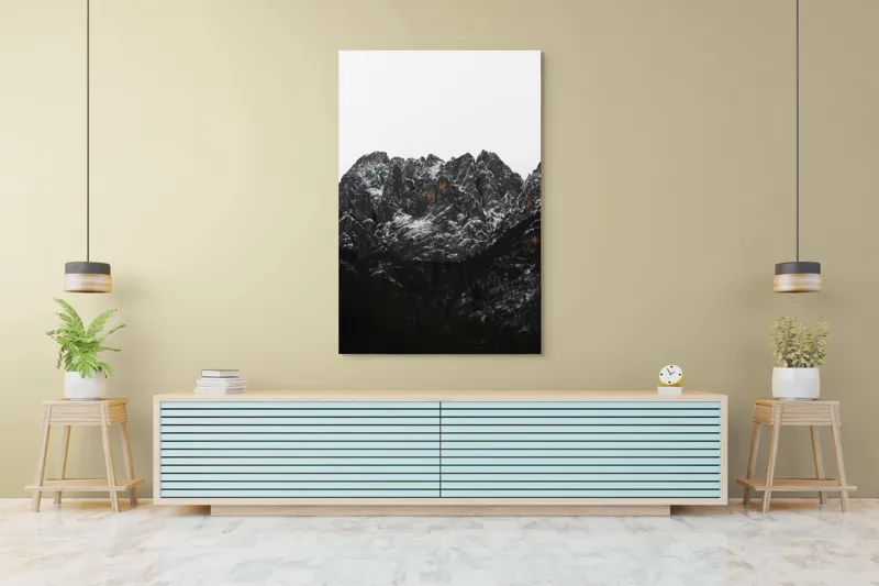 Tablou Canvas, "Zăpadă pe stâncile muntelui înalt", Munți, Zăpadă, Stânci, Cer, Iarnă, 100 x 150 cm – poza 4