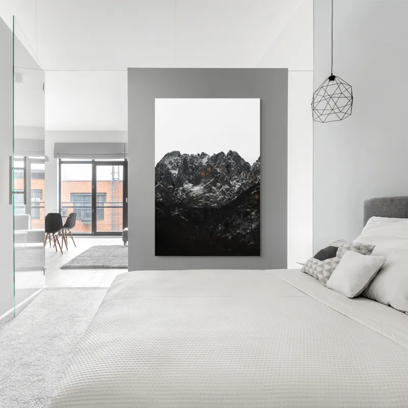 Tablou Canvas, "Zăpadă pe stâncile muntelui înalt", Munți, Zăpadă, Stânci, Cer, Iarnă, 100 x 150 cm – poza 5