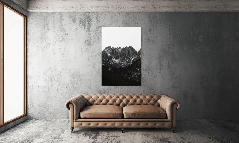 Tablou Canvas, "Zăpadă pe stâncile muntelui înalt", Munți, Zăpadă, Stânci, Cer, Iarnă, 100 x 150 cm – poza 6
