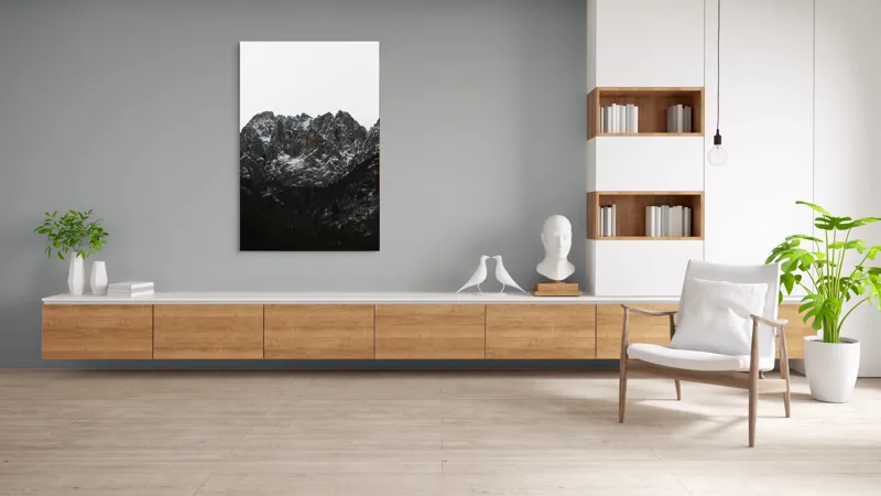 Tablou Canvas, "Zăpadă pe stâncile muntelui înalt", Munți, Zăpadă, Stânci, Cer, Iarnă, 100 x 150 cm – poza 8