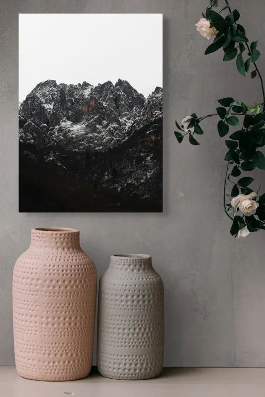 Tablou Canvas, "Zăpadă pe stâncile muntelui înalt", Munți, Zăpadă, Stânci, Cer, Iarnă, 39 x 54 cm – poza 6