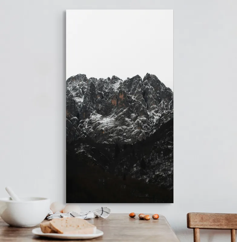 Tablou Canvas, "Zăpadă pe stâncile muntelui înalt", Munți, Zăpadă, Stânci, Cer, Iarnă, 50 x 90 cm – poza 3