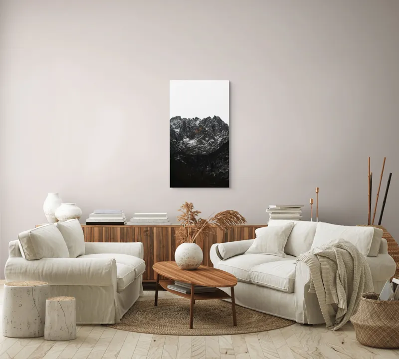 Tablou Canvas, "Zăpadă pe stâncile muntelui înalt", Munți, Zăpadă, Stânci, Cer, Iarnă, 50 x 90 cm – poza 7