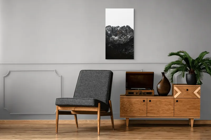 Tablou Canvas, "Zăpadă pe stâncile muntelui înalt", Munți, Zăpadă, Stânci, Cer, Iarnă, 50 x 90 cm – poza 8