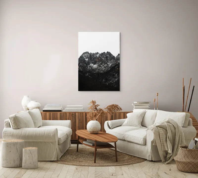 Tablou Canvas, "Zăpadă pe stâncile muntelui înalt", Munți, Zăpadă, Stânci, Cer, Iarnă, 70 x 100 cm – poza 4