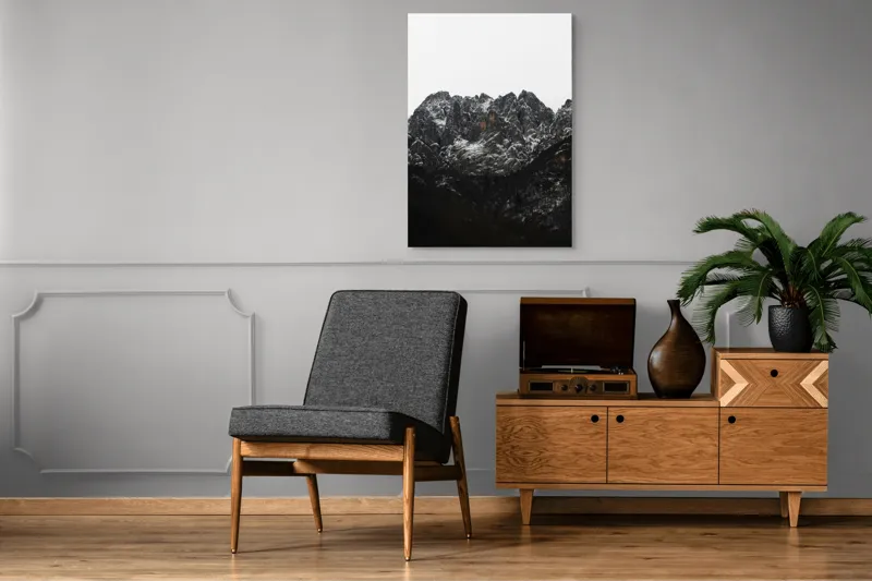 Tablou Canvas, "Zăpadă pe stâncile muntelui înalt", Munți, Zăpadă, Stânci, Cer, Iarnă, 70 x 100 cm – poza 6