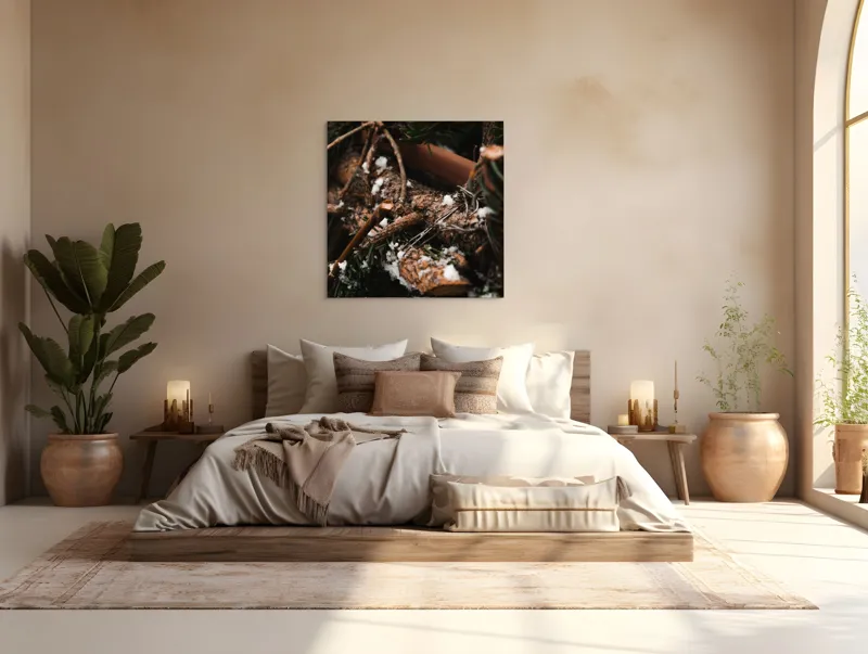 Tablou Canvas, "Crengi de brad acoperite de zăpadă", Crengi, Frunziș, Zăpadă, Natură, Textură, Iarnă, Rugozitate, Detaliu., 100 x 100 cm – poza 4