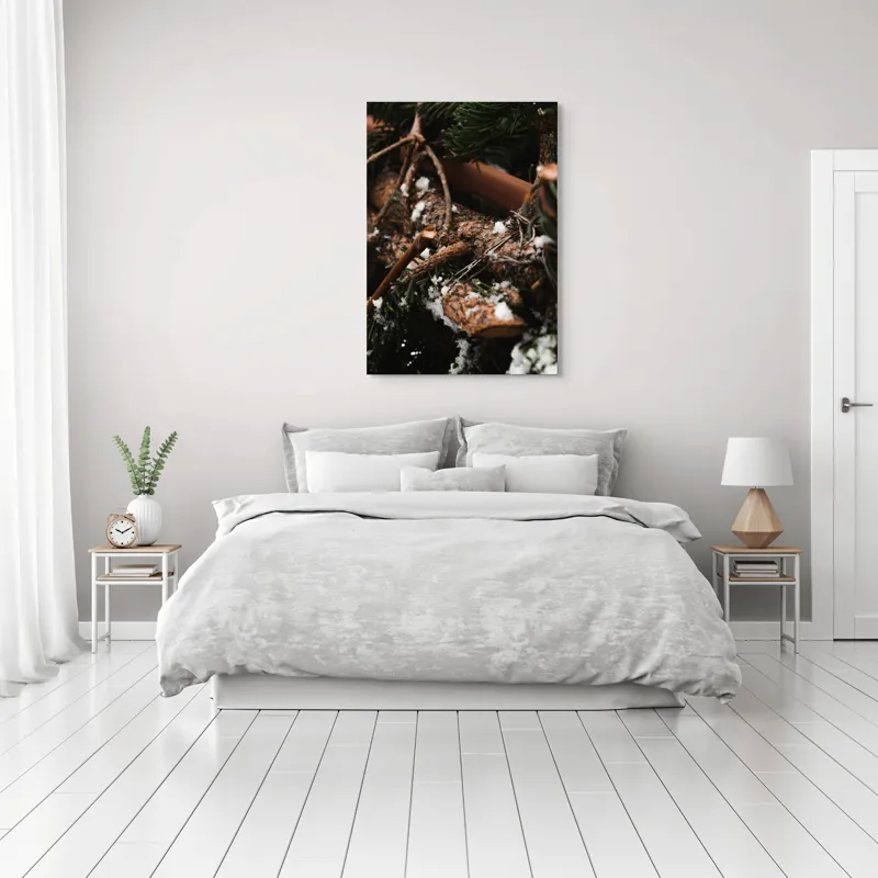 Tablou Canvas, "Crengi de brad acoperite de zăpadă", Crengi, Frunziș, Zăpadă, Natură, Textură, Iarnă, Rugozitate, Detaliu., 70 x 100 cm – poza 3